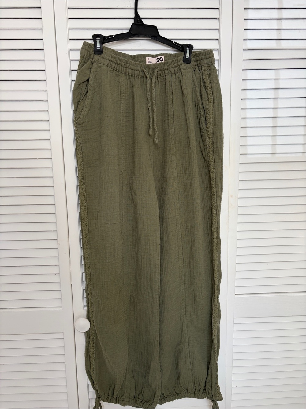 Soho Olive Green Drawstring Wide-Leg Pants
